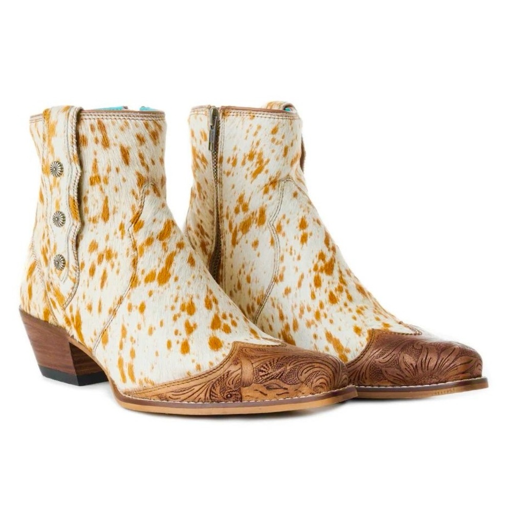 NEW Southwestern Myra Bag Leather CowHair Gold White Women’s Size 10 Ankle Boots